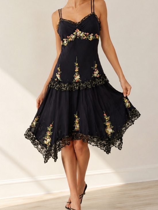 Sue Wong Dresses & Skirts - Sue Wong Vintage Silk Fairy Dress Floral Embroidered Beaded Small tagged 10P
